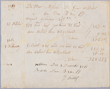 711087 Handgeschreven nota van S. van Es, (J. Oudhof), Brandstoffen, Oudegracht aan de Werf D 73 te Utrecht, voor de ...